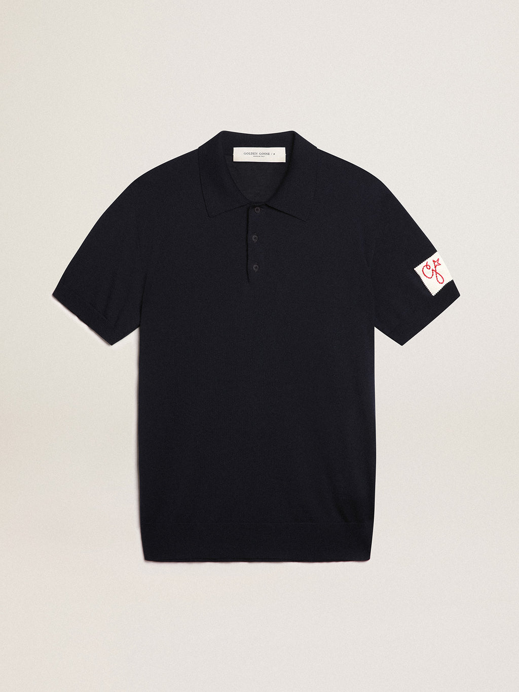 Men's short-sleeved polo shirt in navy-blue merino wool| Golden Goose