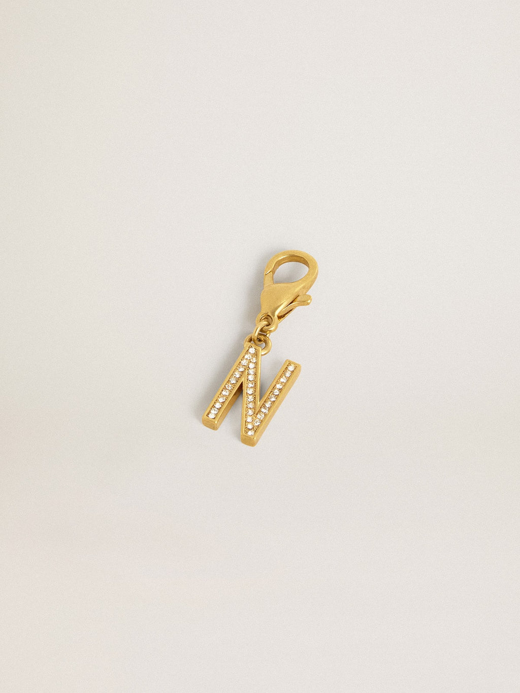 Letter N charm in gold-colored brass with crystals| Golden Goose