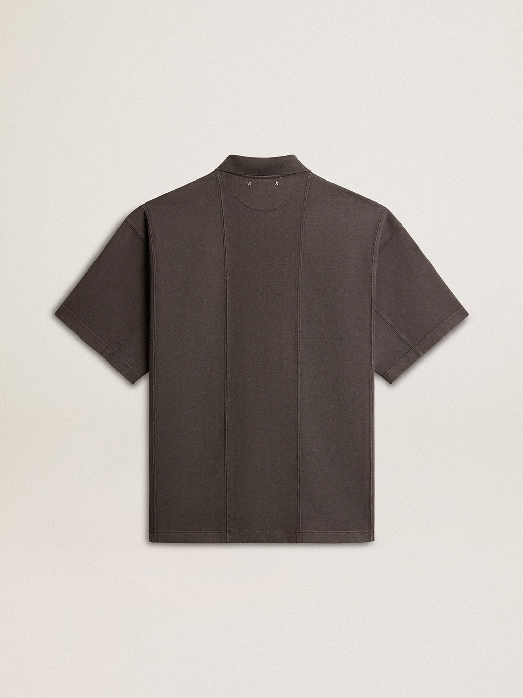 Men's cotton polo shirt in anthracite gray with embroidery| Golden Goose