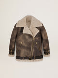 Women's leather jacket with shearling collar| Golden Goose