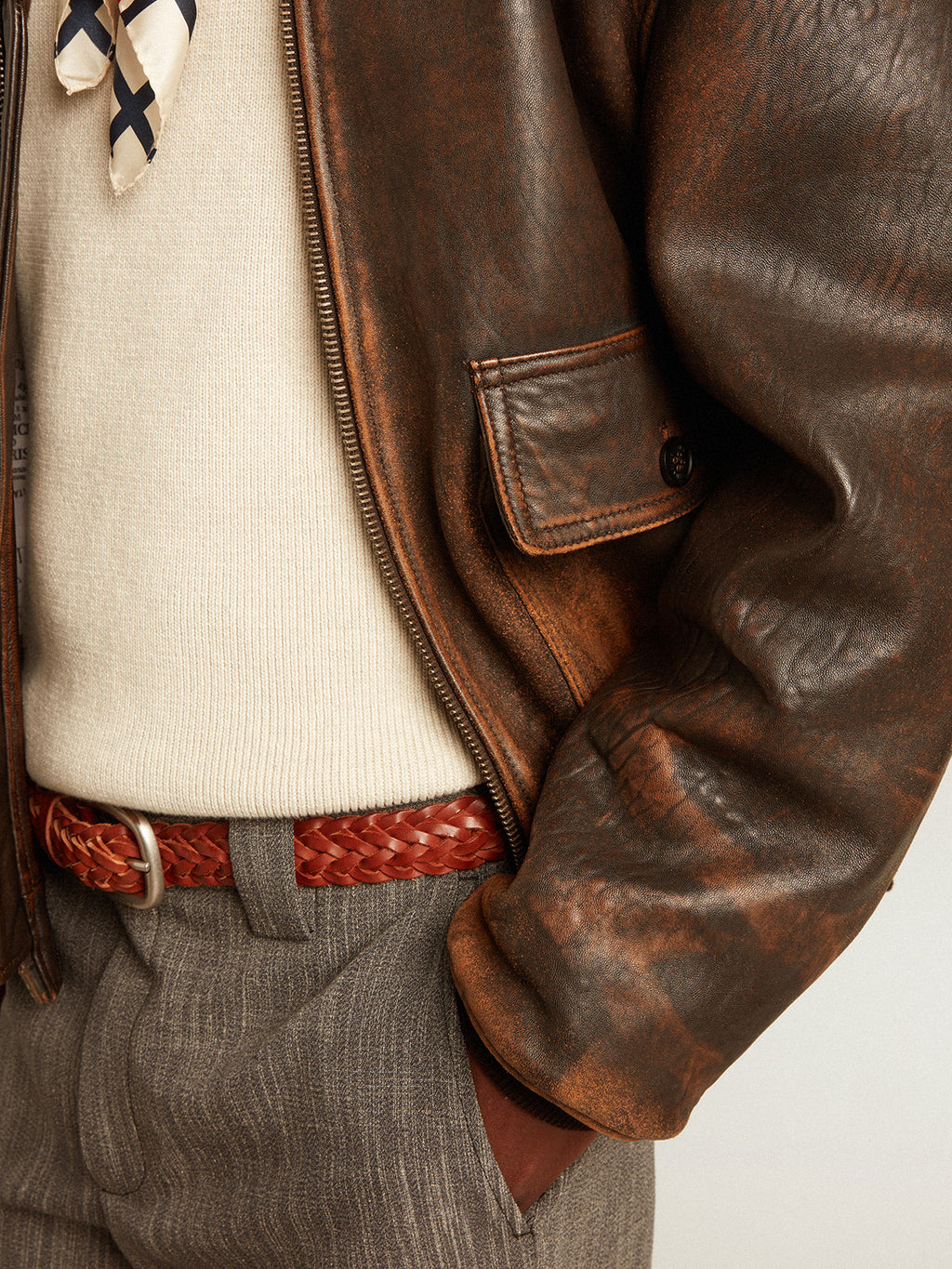 Aviator-style jacket in brown leather| Golden Goose