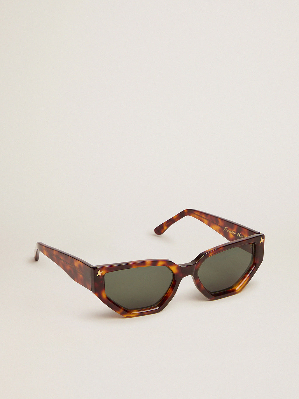 Rectangular-style Sunframe Jackie with Havana brown frame and gold details| Golden Goose
