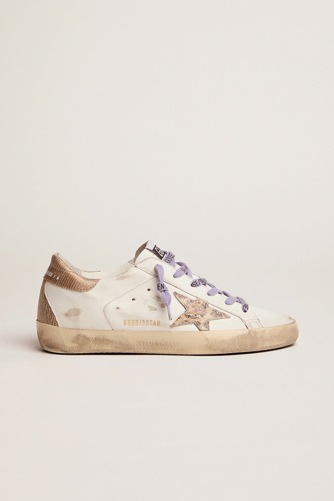 Super-Star with leo-print suede star and sand corduroy-effect heel tab| Golden Goose