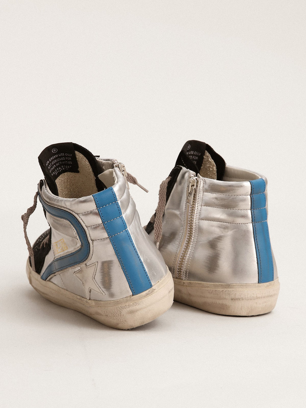 Slide in silver metallic leather with white leather star| Golden Goose