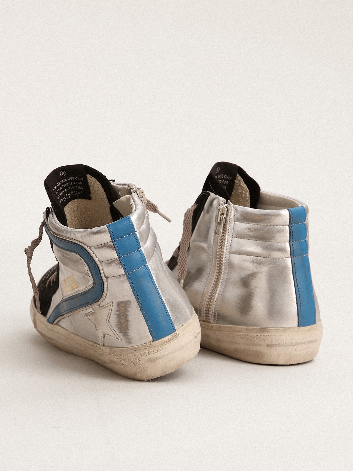 Slide in silver metallic leather with white leather star| Golden Goose