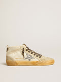 Women's Mid Star in canvas with silver glitter star and beige flash| Golden Goose