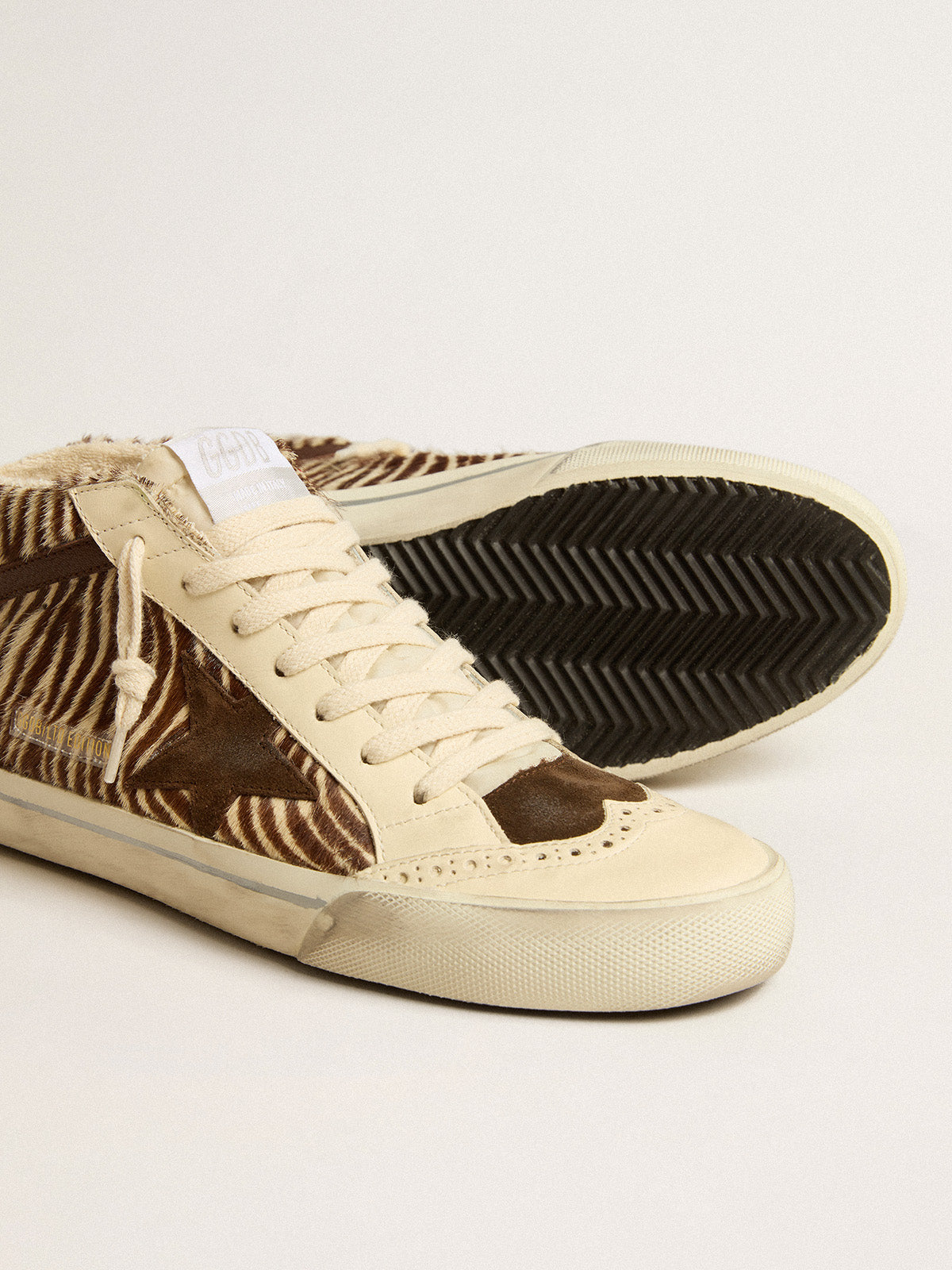 Mid Star in zebra-print pony skin with suede star and brown flash| Golden Goose