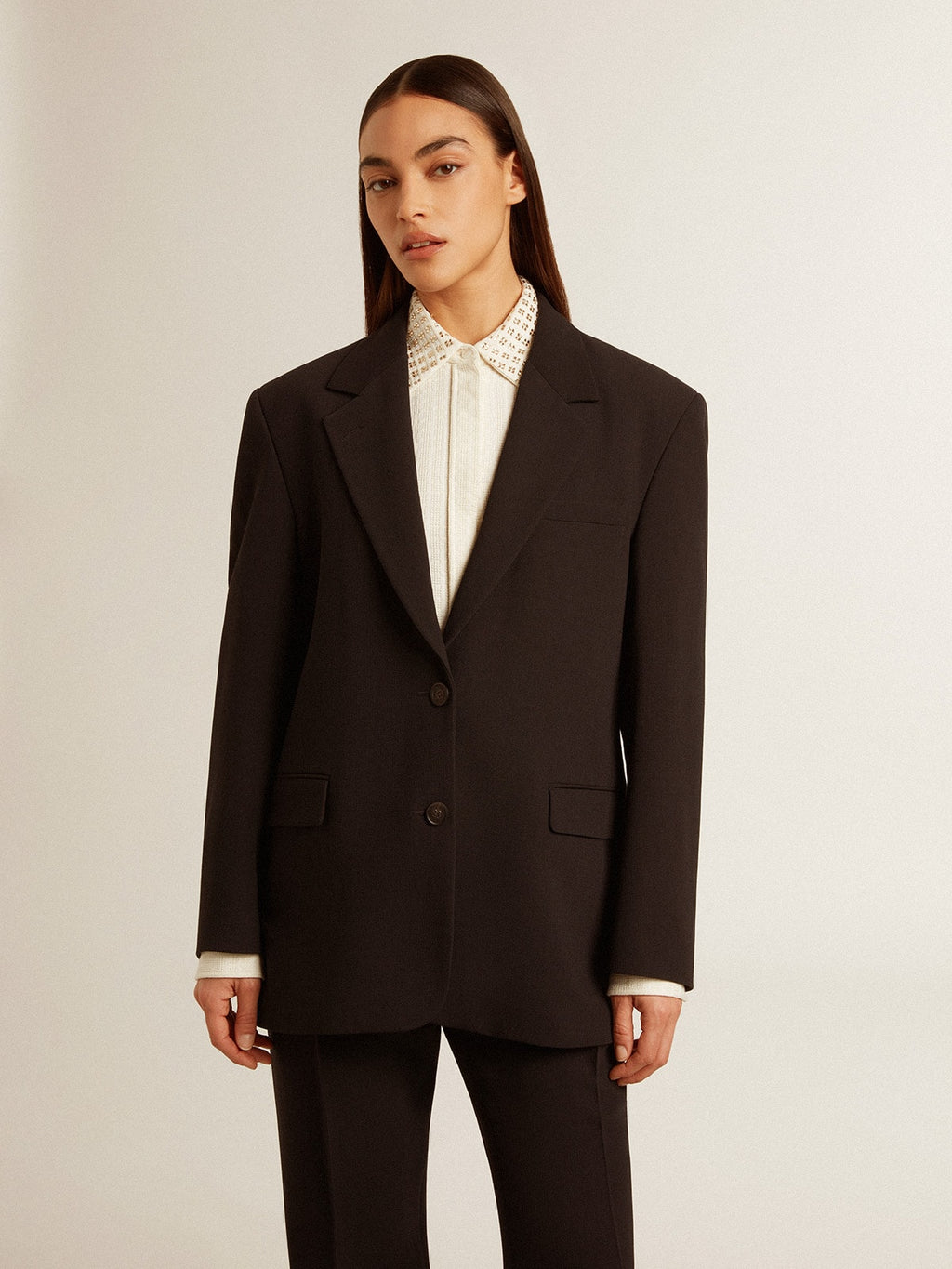 Women's black wool-blend blazer jacket