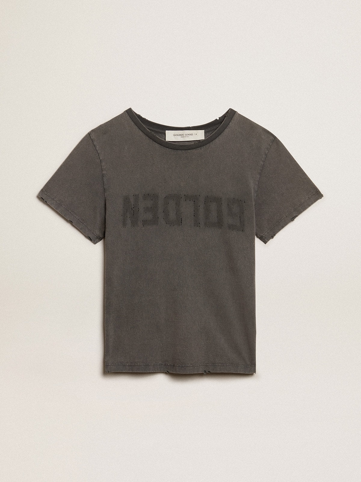 Distressed slim-fit T-shirt in anthracite gray| Golden Goose