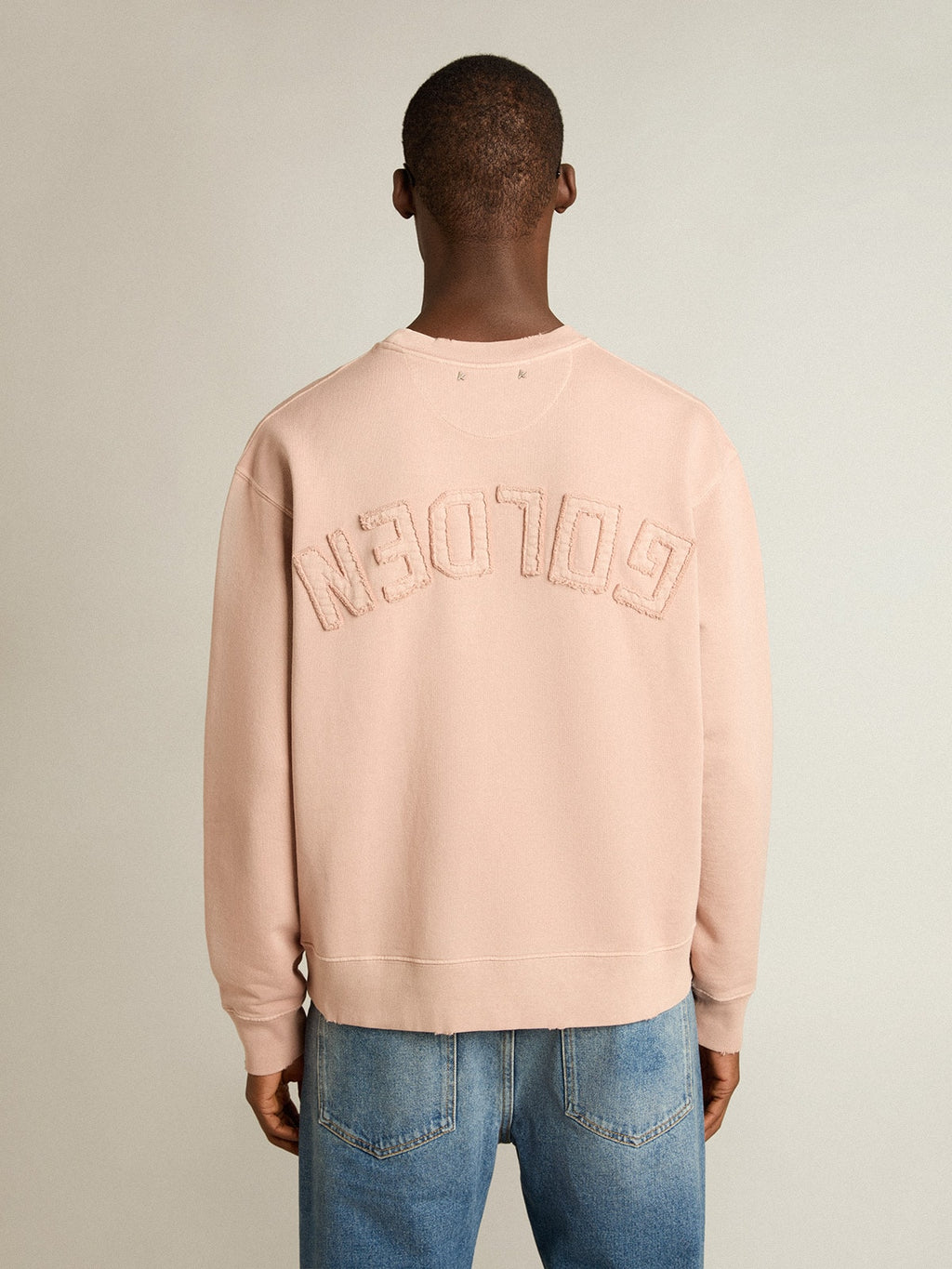 Powder-pink sweatshirt with reverse logo on the back - Jersey Capsule| Golden Goose