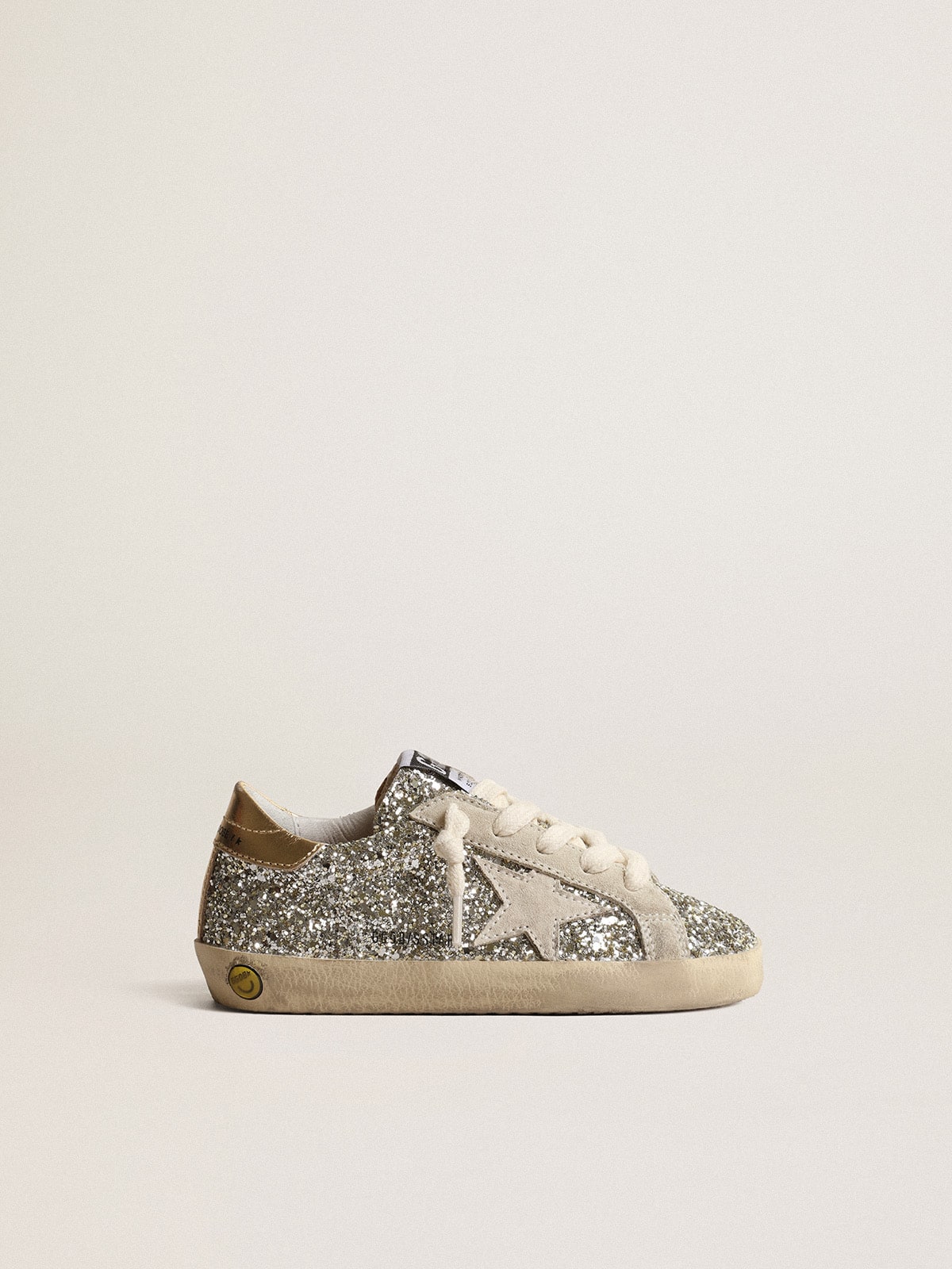 Super-Star Junior in glitter with a suede star and gold heel tab| Golden Goose