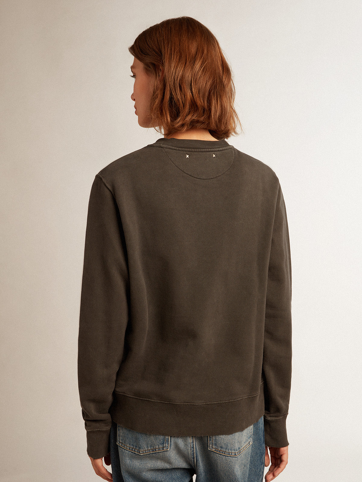 Women's anthracite gray sweatshirt with crystals| Golden Goose