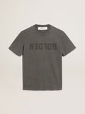 Men's anthracite gray T-shirt with distressed treatment| Golden Goose