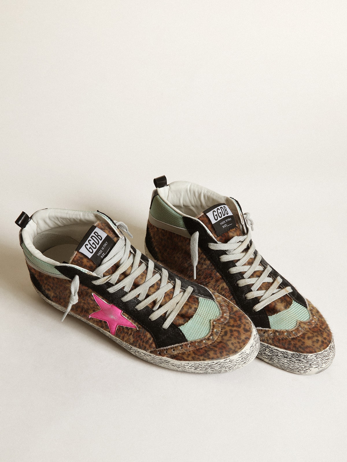 Mid Star in leopard-print pony skin with fuchsia leather star| Golden Goose