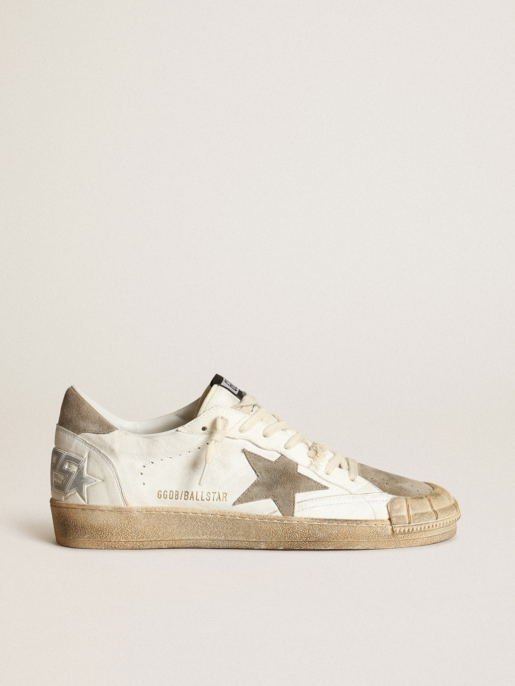 Men's Ball Star LTD sneakers in white nappa leather with dove-gray suede star and heel tab| Golden Goose