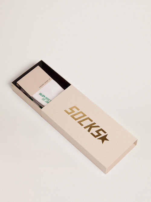 Cotton socks with distressed finishes, green stripes and logo| Golden Goose