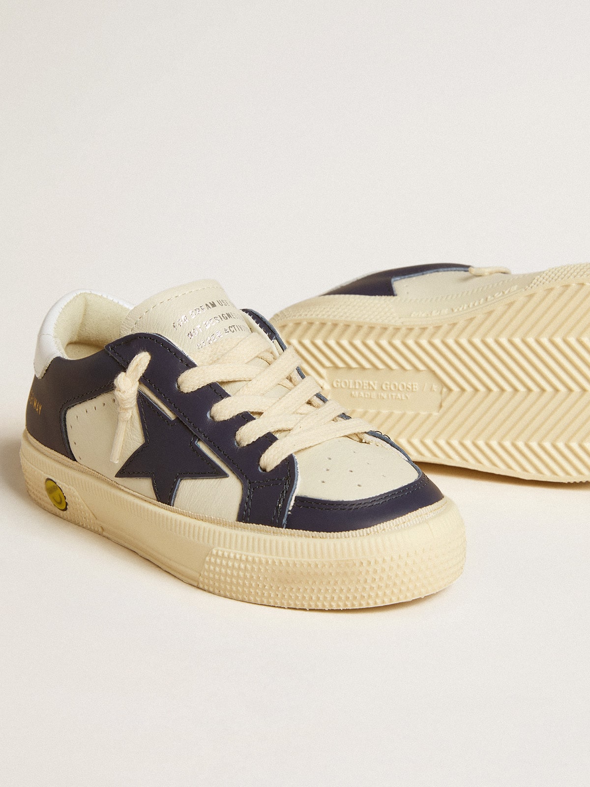May Junior in white and blue leather with leather star and heel tab| Golden Goose
