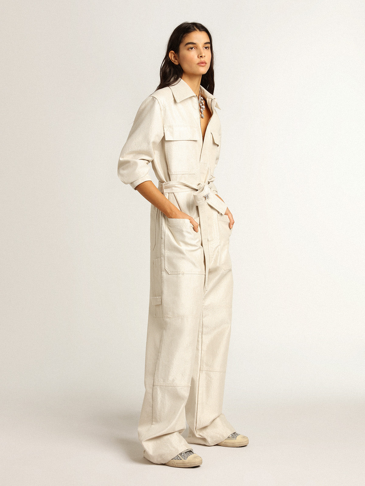 Golden white denim jumpsuit| Golden Goose