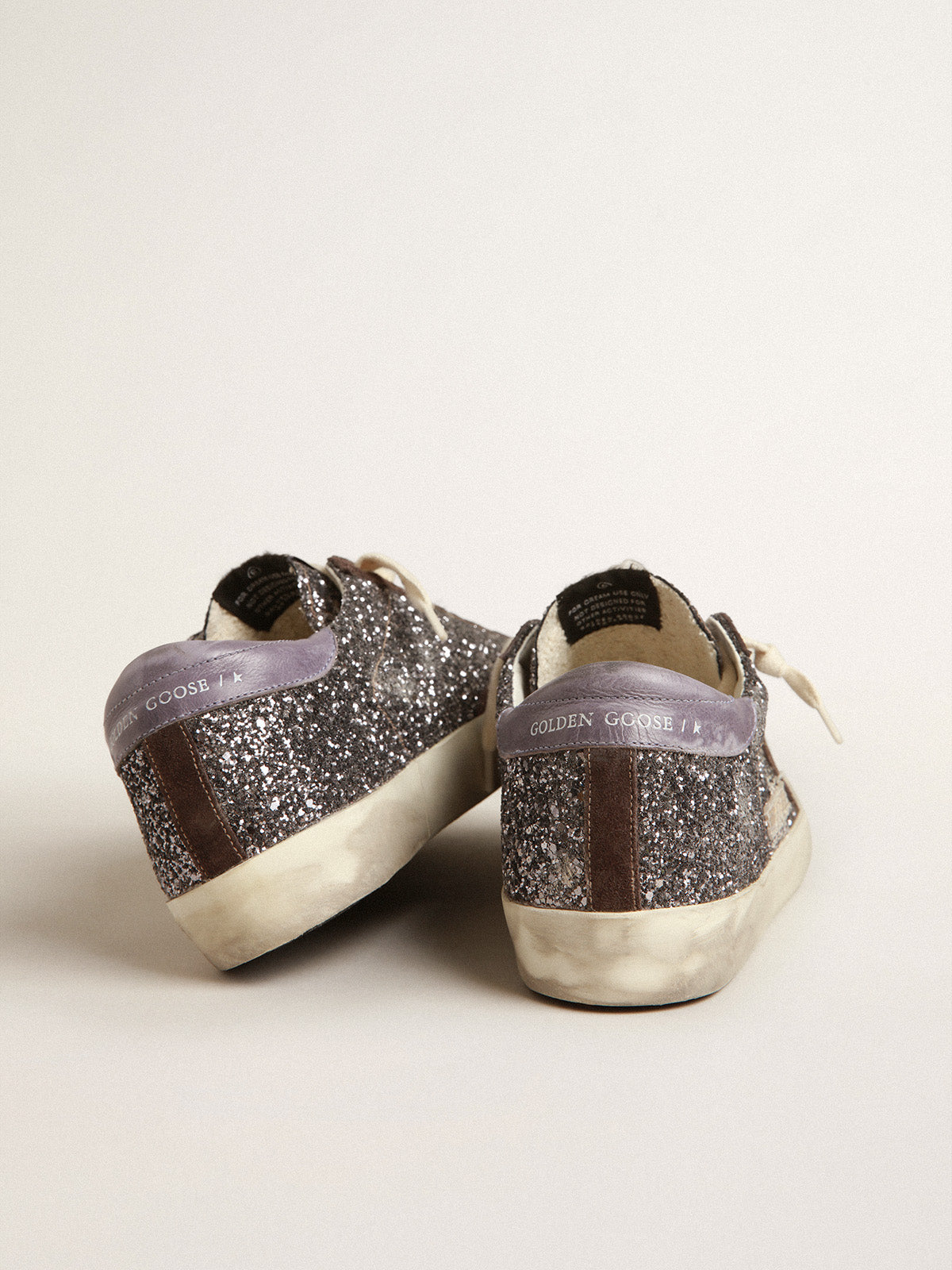 Super-Star in glitter with a brown star and lilac heel tab| Golden Goose