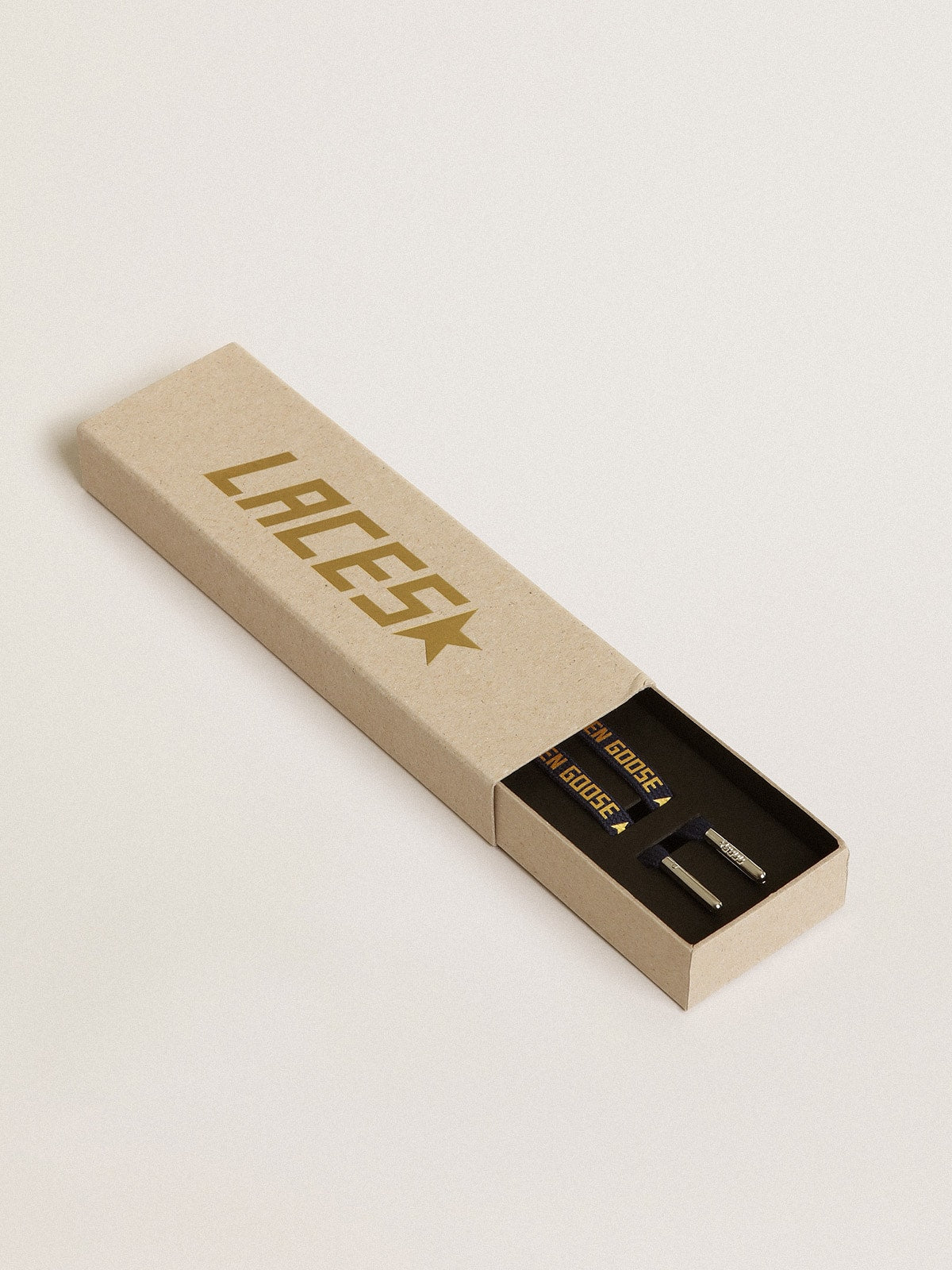 Navy blue cotton laces with contrasting gold logo| Golden Goose