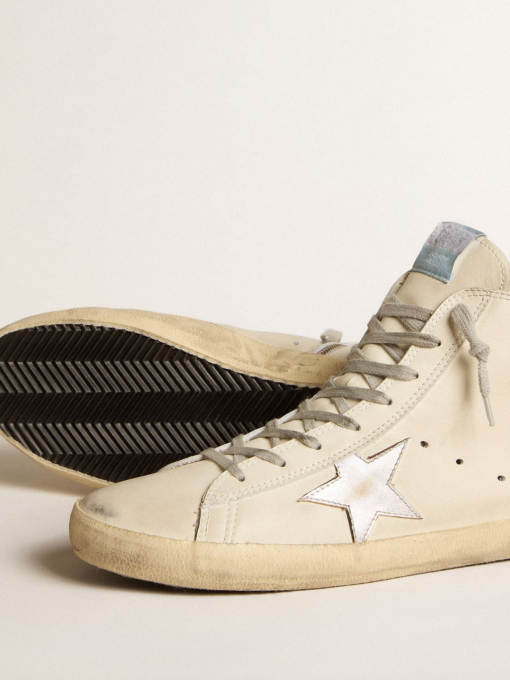 Men's Francy Penstar in white leather with silver metallic leather star| Golden Goose