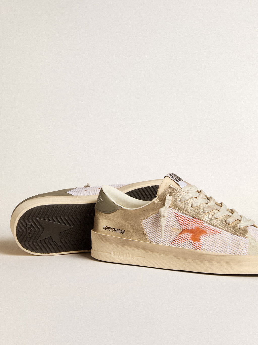 Stardan in white mesh with orange star and platinum leather inserts| Golden Goose