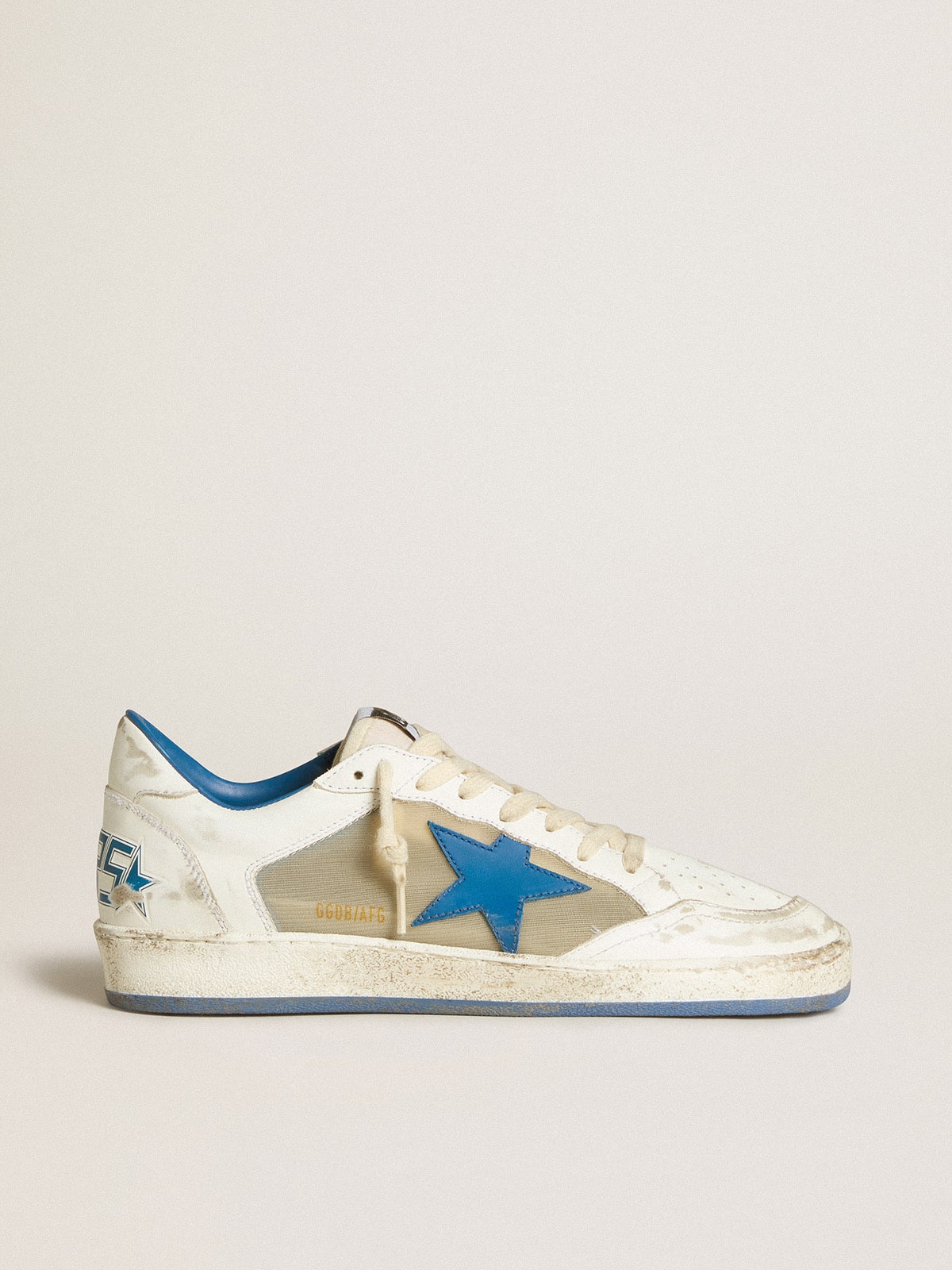 Women's Ball Star LAB in white leather with light blue leather star and white heel tab| Golden Goose