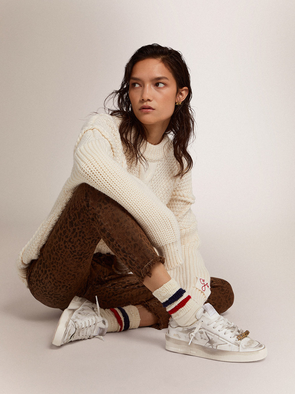 Stardan sneakers in white leather with lived-in treatment| Golden Goose