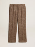 Men's pants in beige and brown wool and silk blend fabric| Golden Goose