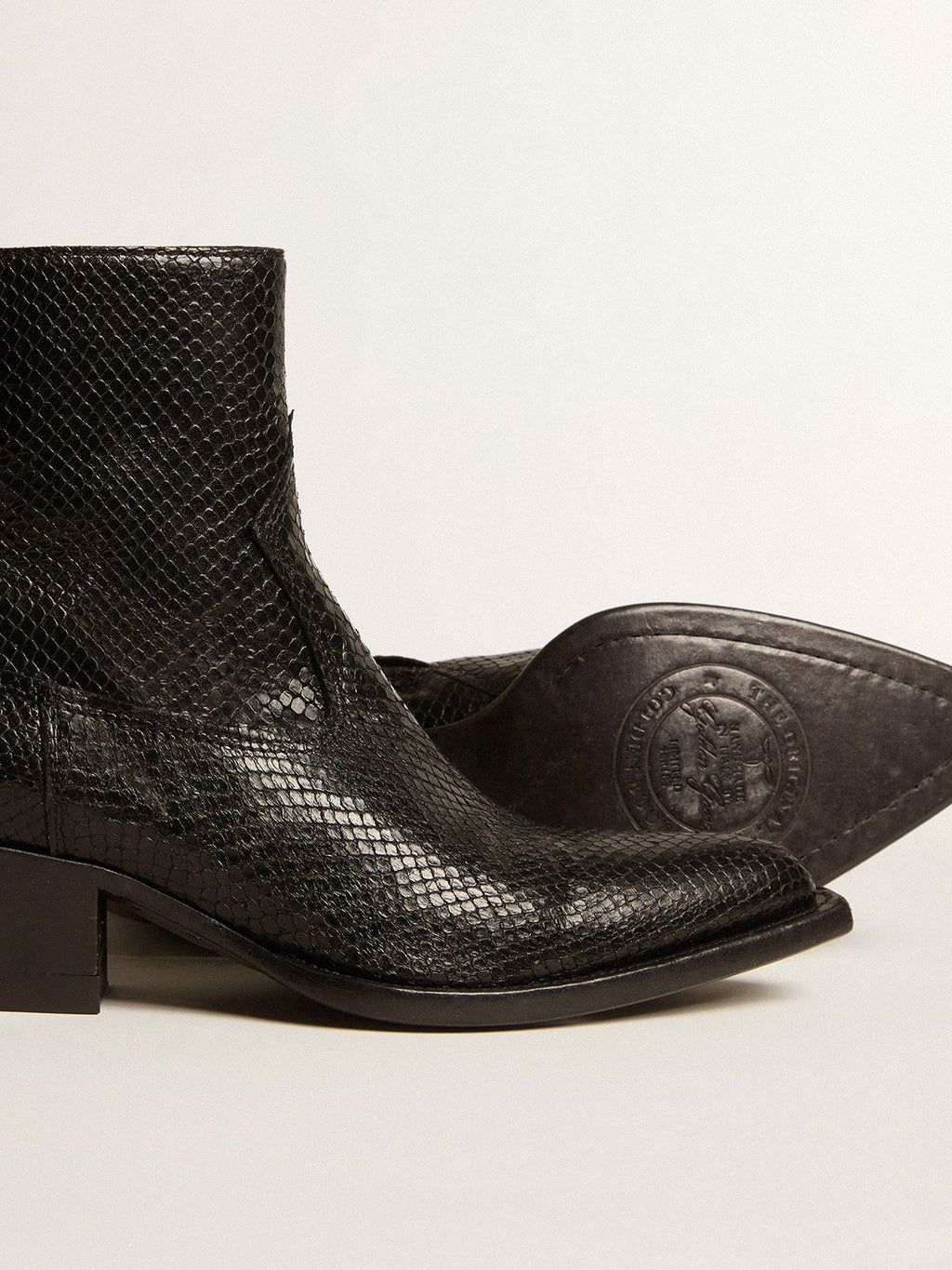 Low Debbie boots in black snake-print leather| Golden Goose