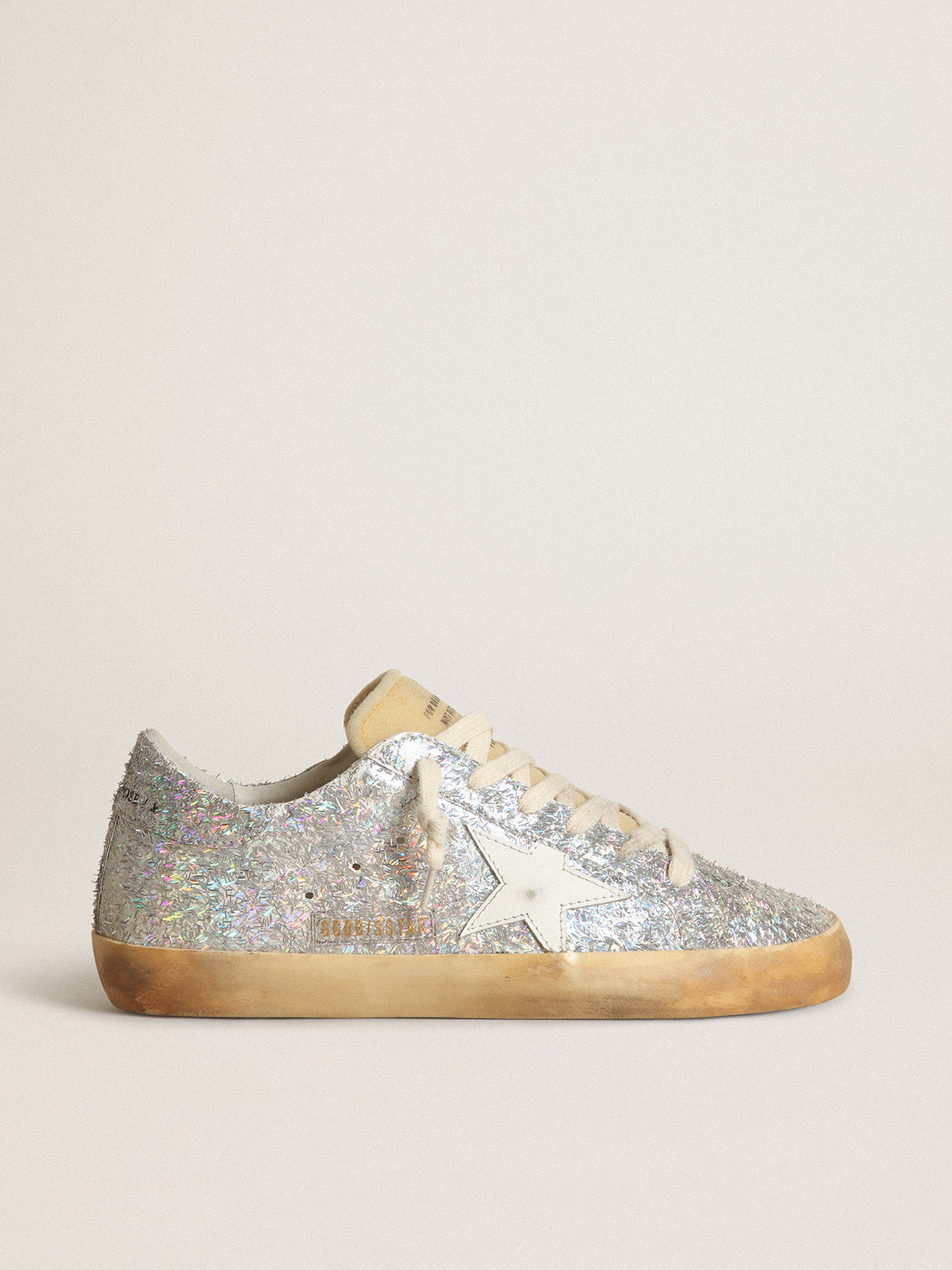 Super-Star with silver lurex details and white leather star| Golden Goose
