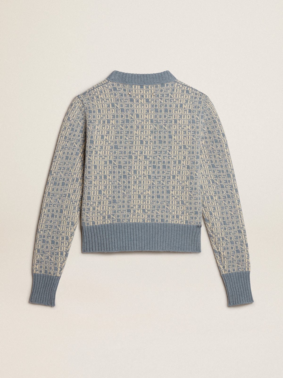 Cropped round-neck sweater with light blue jacquard lettering motif| Golden Goose