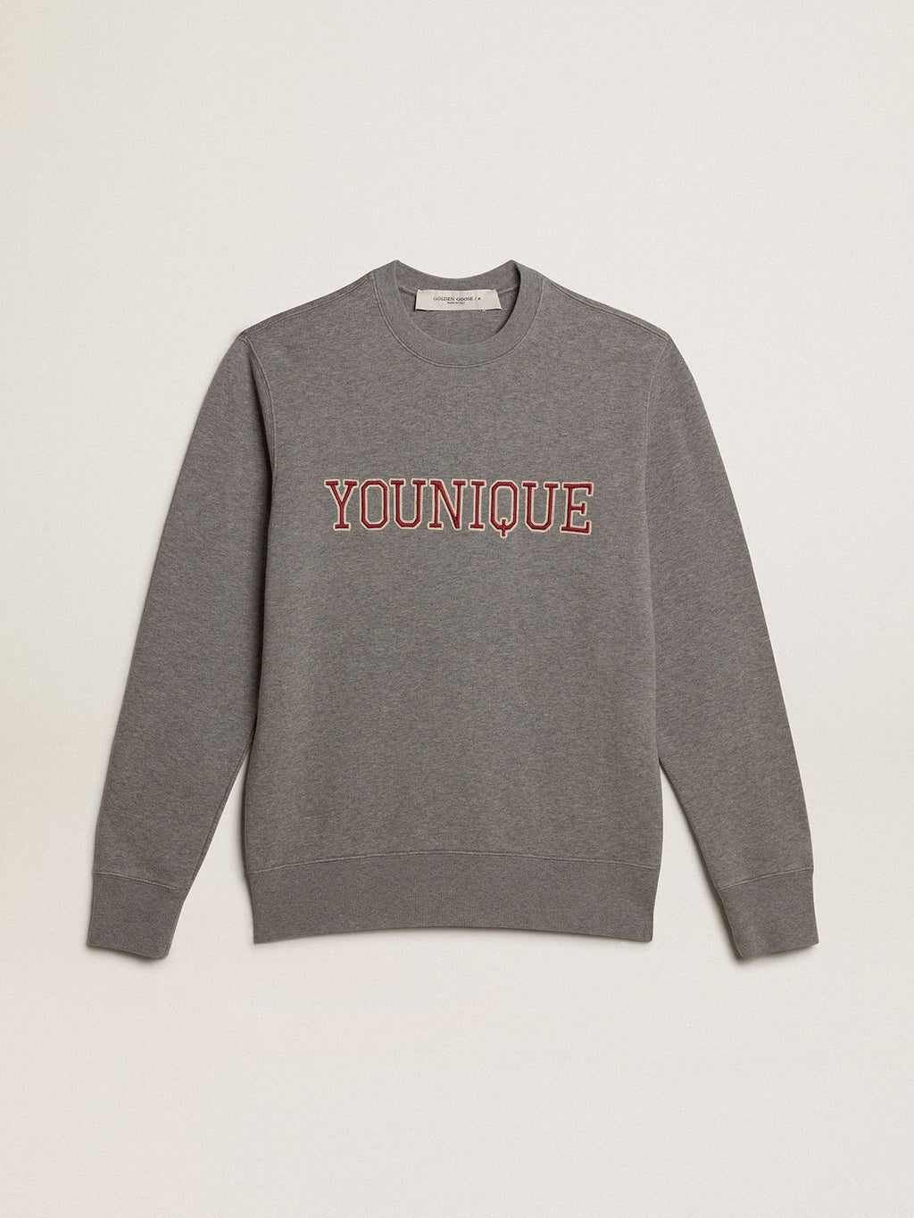 Gray melange cotton sweatshirt with embroidered lettering| Golden Goose
