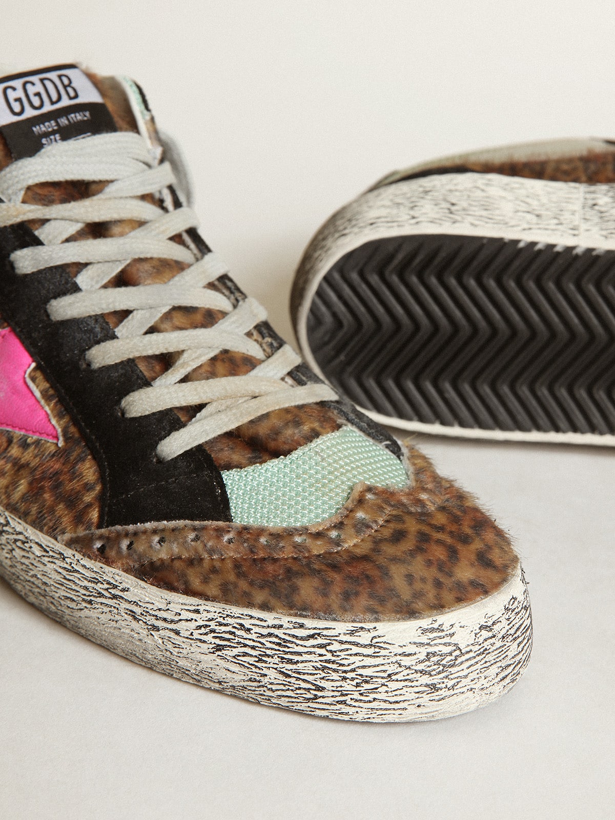 Mid Star in leopard-print pony skin with fuchsia leather star| Golden Goose