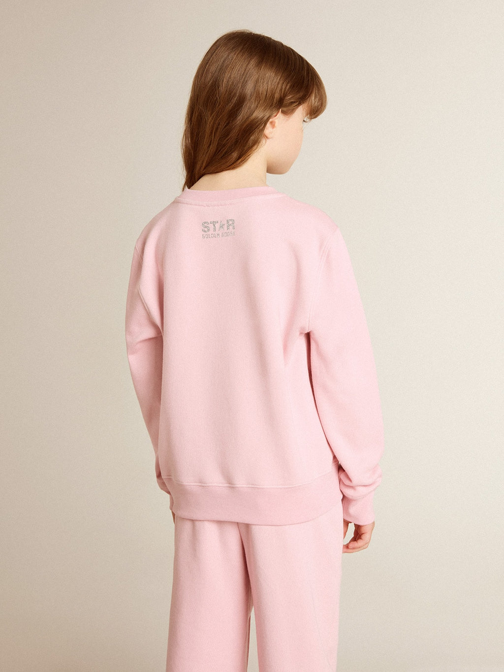 Pink sweatshirt with maxi star in silver glitter on the front| Golden Goose