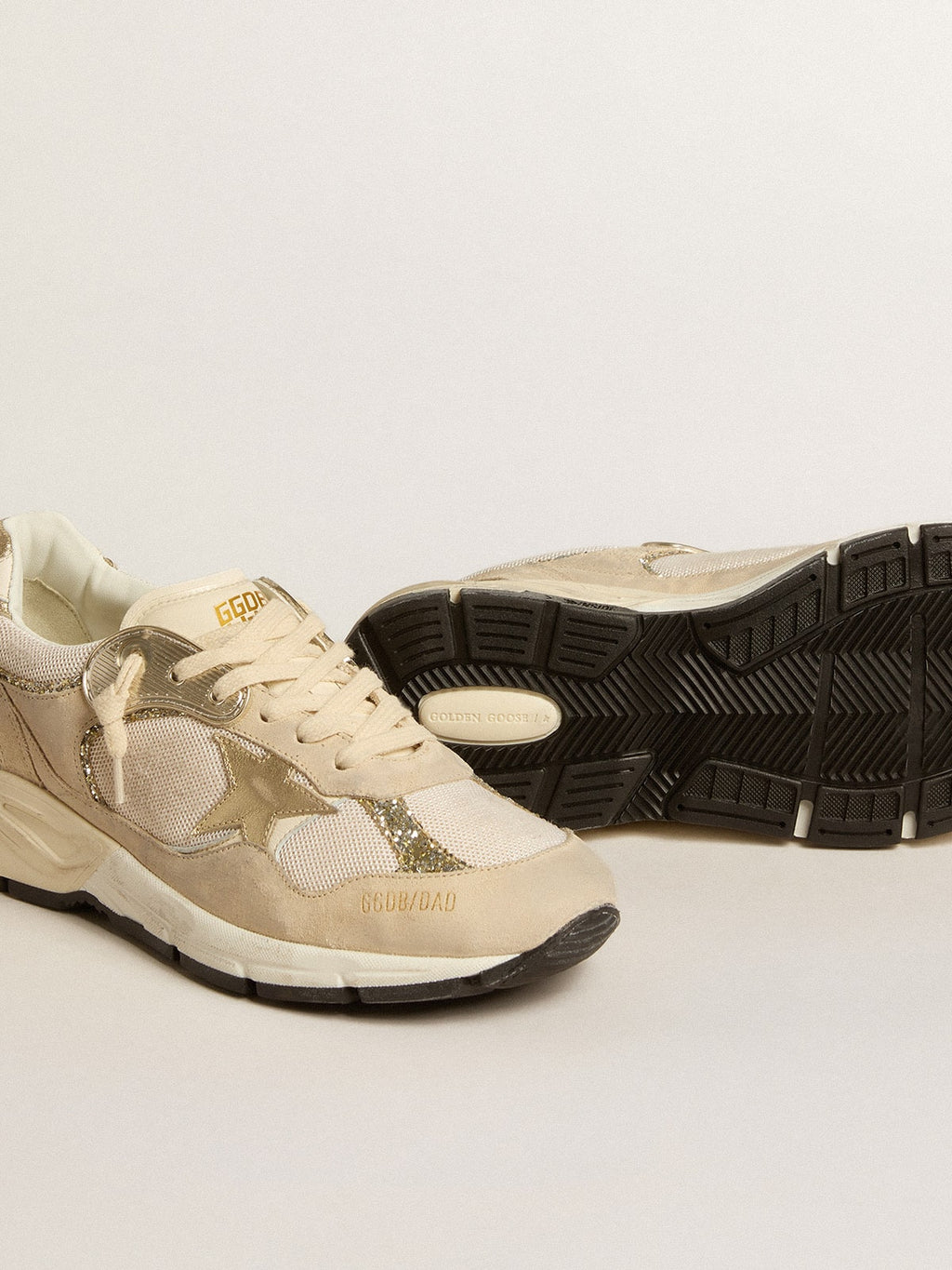 Dad-Star in pearl mesh and suede with platinum leather star and heel tab| Golden Goose