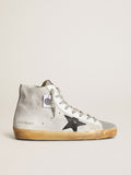 Women's Francy in white suede with black leather star and silver Swarovski crystal tongue| Golden Goose