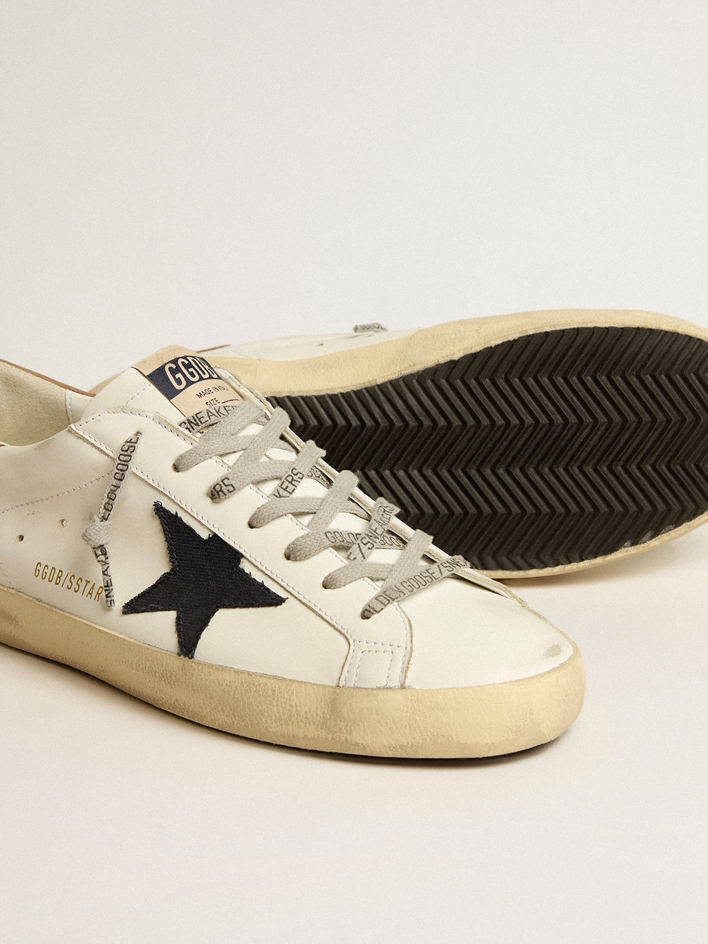 Men's Super-Star with blue canvas star and tobacco leather heel tab| Golden Goose