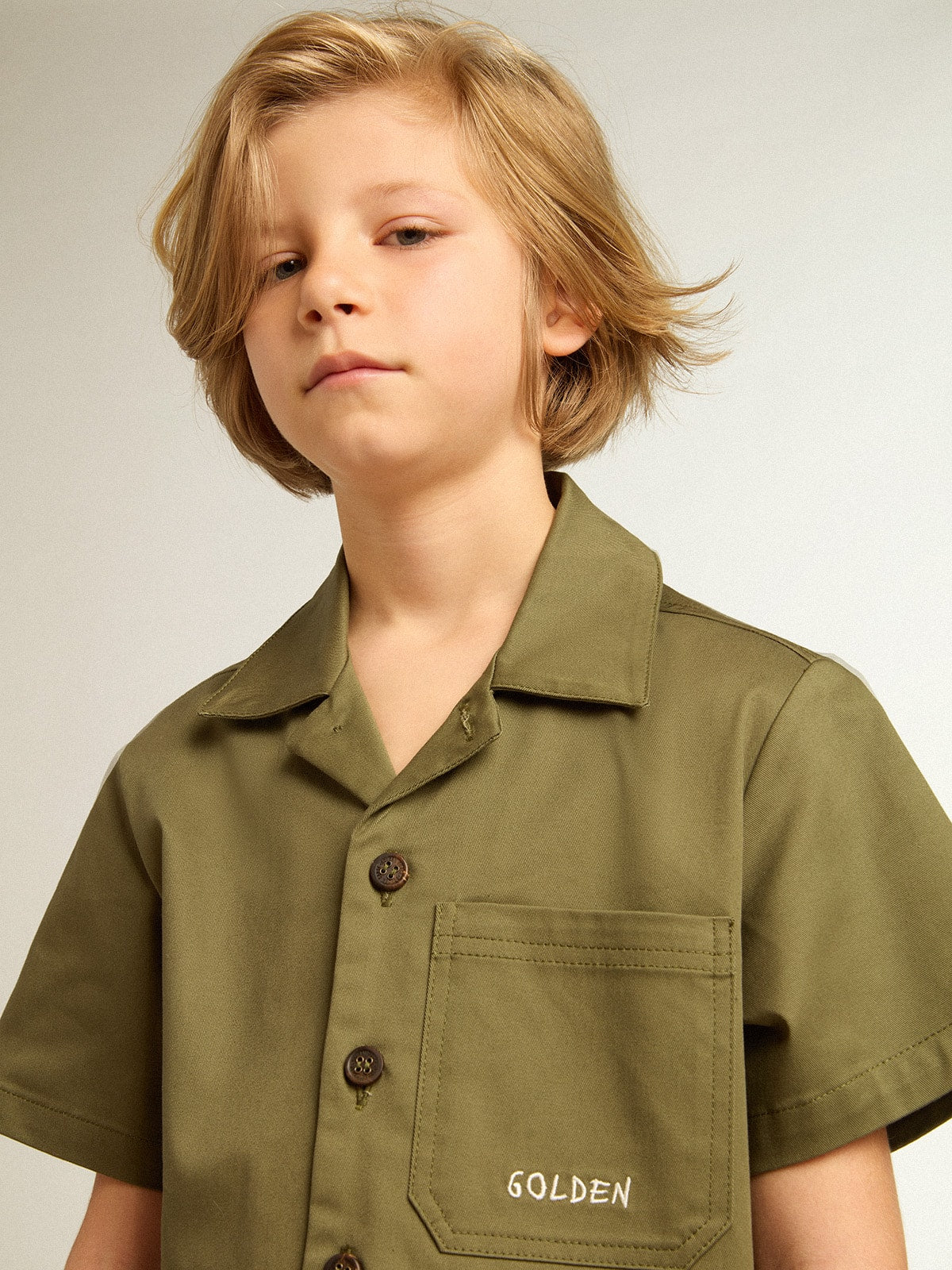 Boys' military-green shirt| Golden Goose