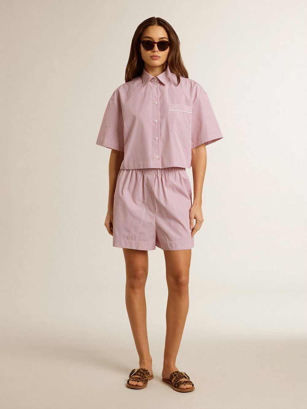 Women's cropped shirt in striped cotton poplin| Golden Goose