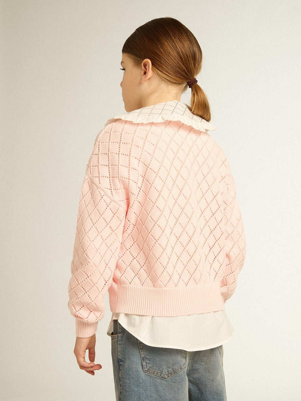 Cropped round-neck pullover with diamond pattern| Golden Goose
