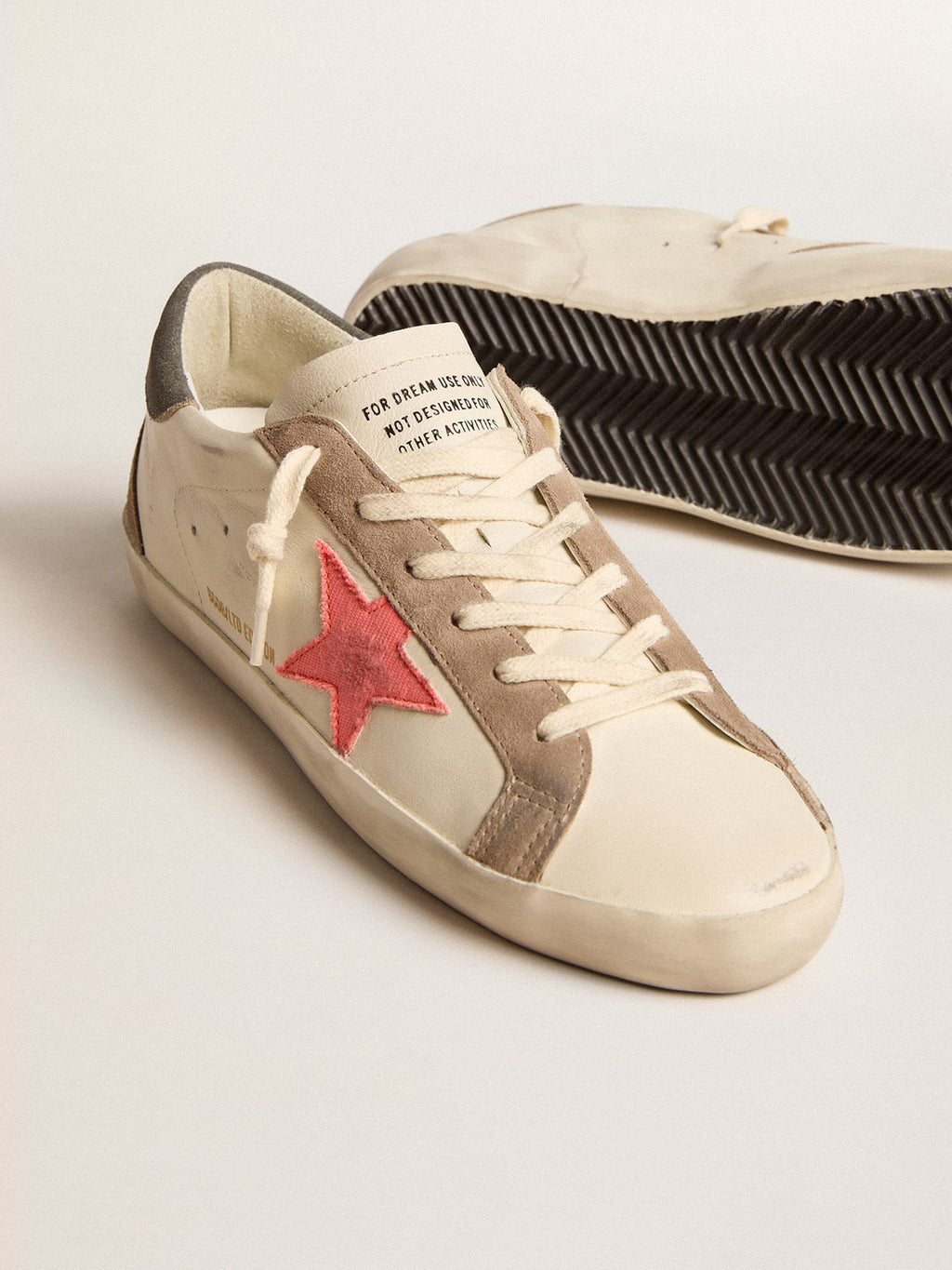 Women's Super-Star LTD with pink gabardine star and gray suede heel tab| Golden Goose