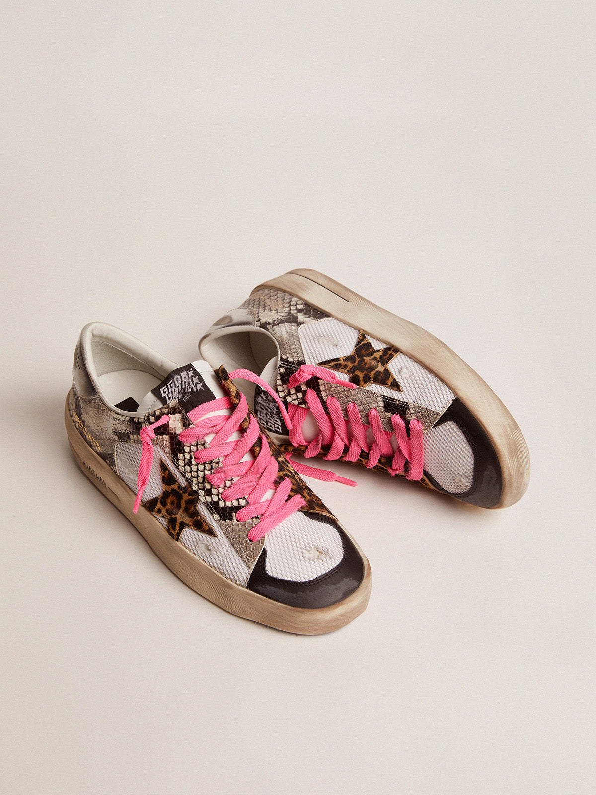 Women's Stardan LAB sneakers with leather upper and leopard-print pony skin star| Golden Goose
