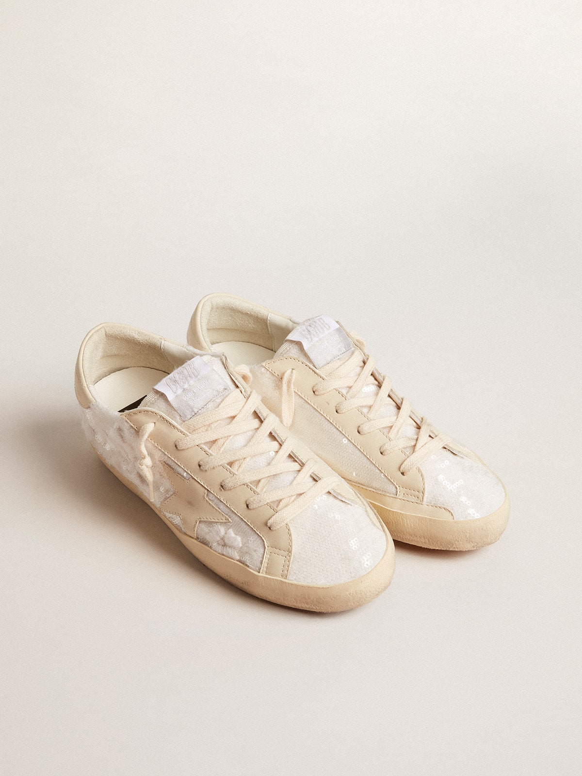 Women's Super-Star LTD in white sequins with leather star and embroidery| Golden Goose