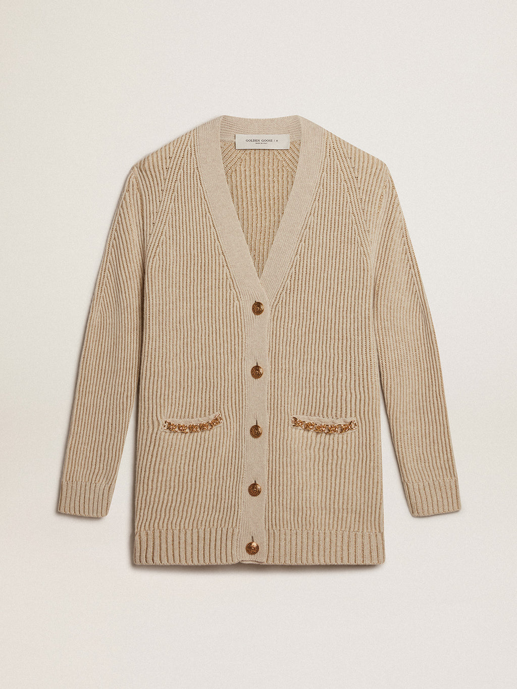 Wool blend cardigan with fisherman's rib knit| Golden Goose