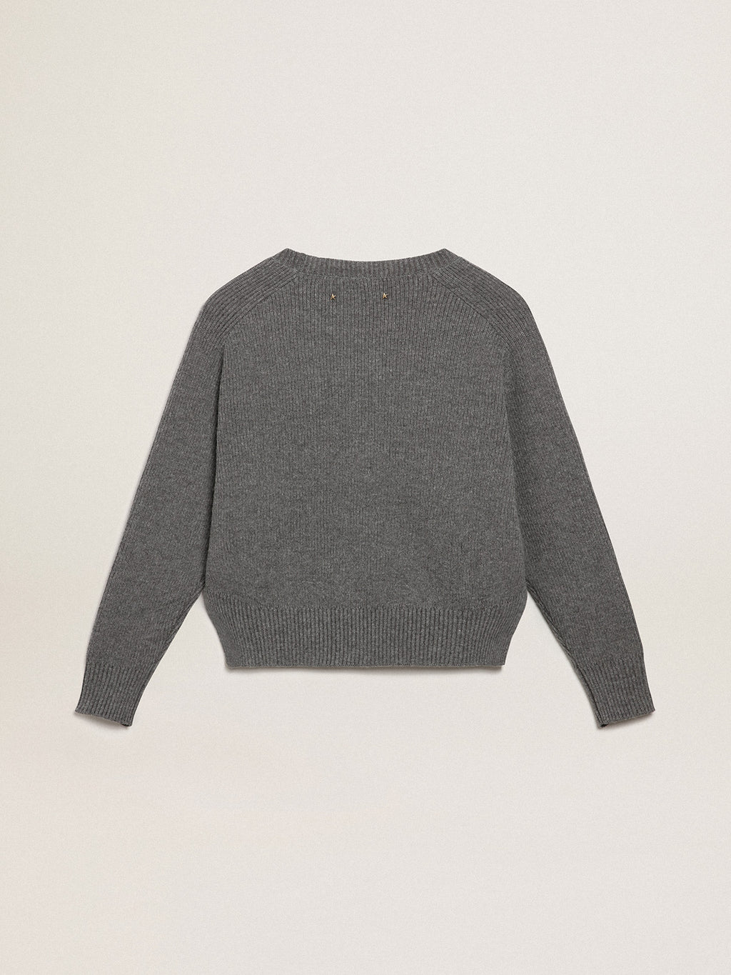 Women's gray round-neck sweater with glitter lettering| Golden Goose