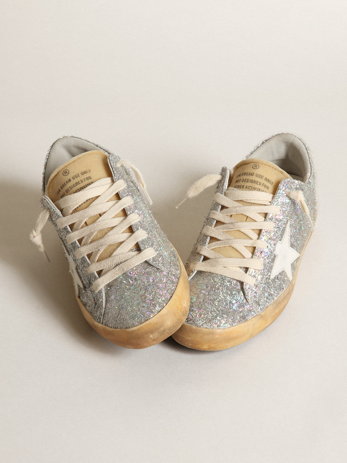 Super-Star with silver lurex details and white leather star| Golden Goose