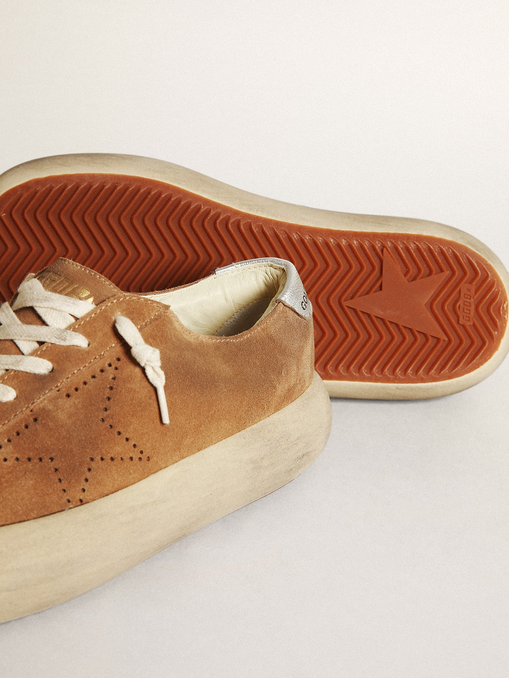 Women's Space-Star in tobacco-colored suede with perforated star| Golden Goose