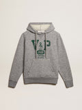 Gray hooded sweatshirt with front pocket| Golden Goose