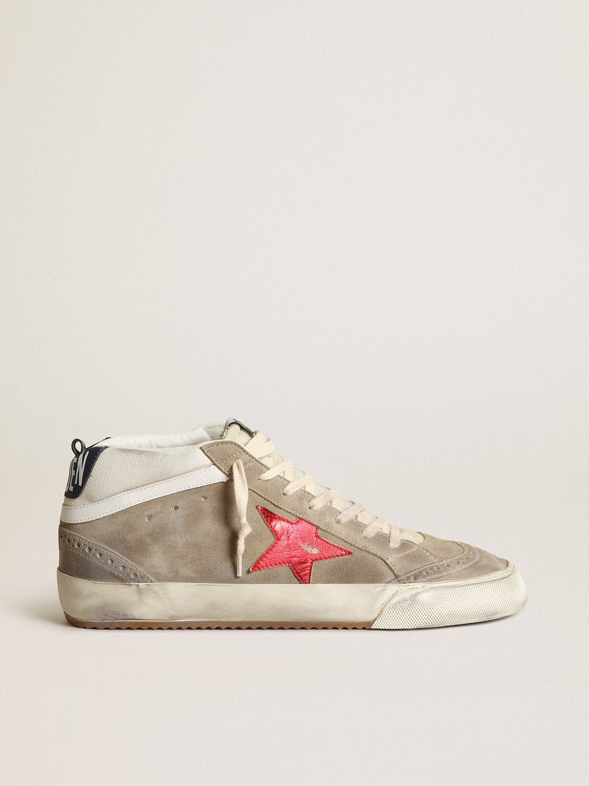 Men's Mid Star in dove gray suede with red leather star| Golden Goose